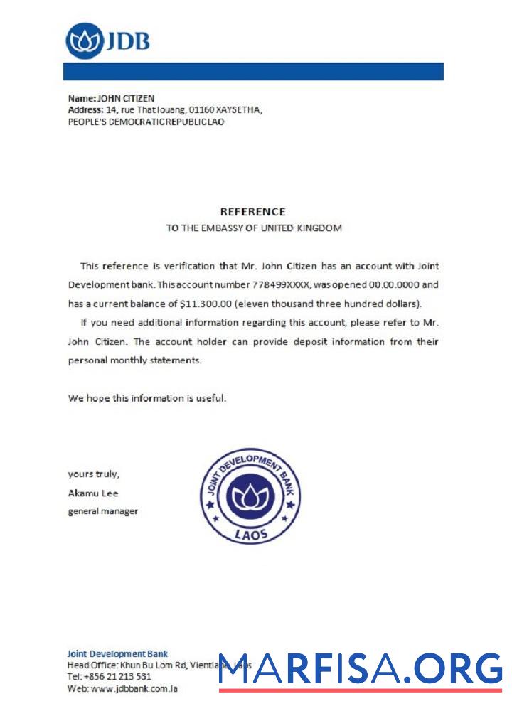 Realistic Laos Joint Development Bank reference example